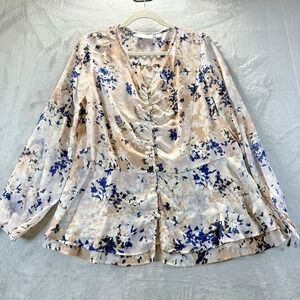 Belle by Kim Gravel Ruched V-Neck Blouse with Tie Sleeves Womens Size M